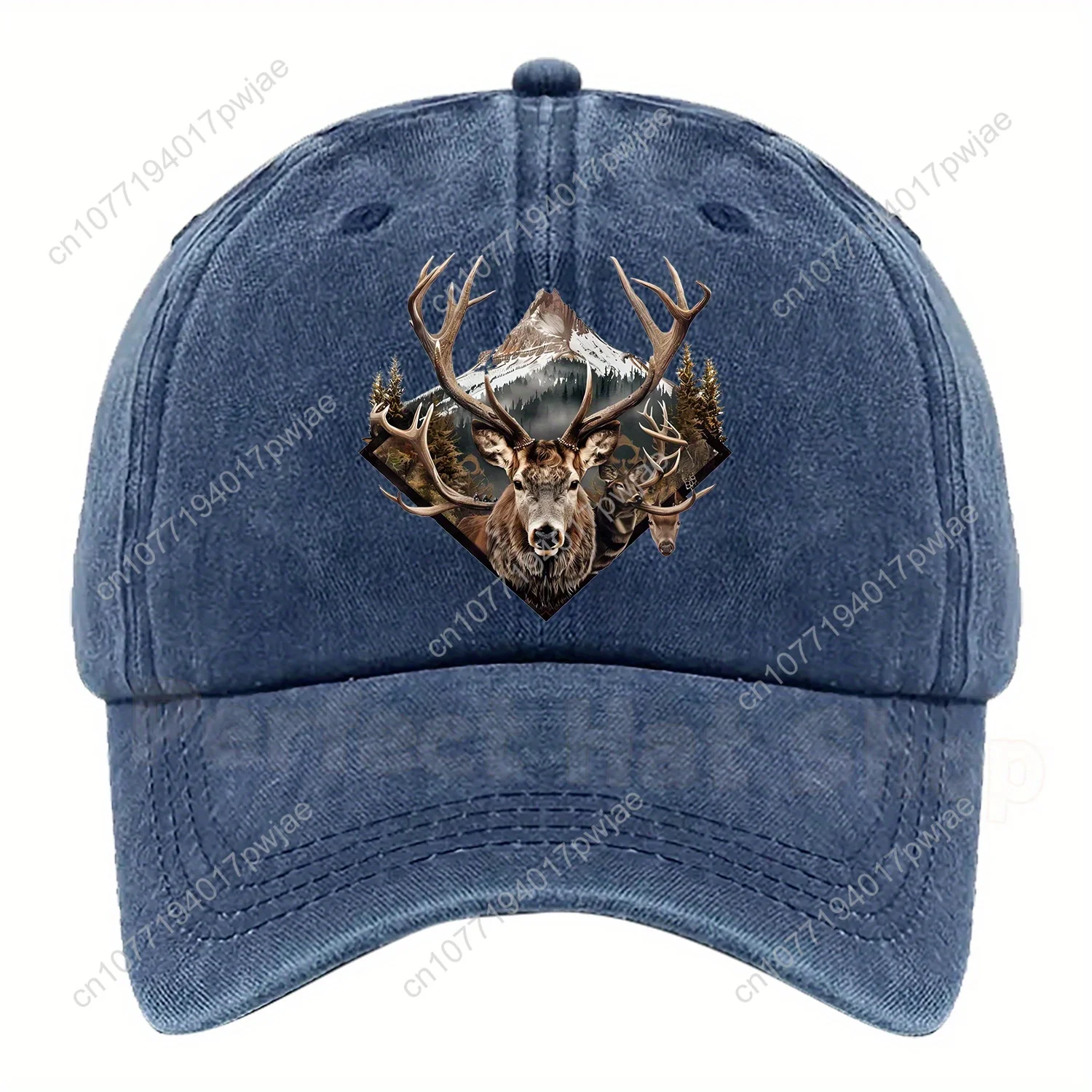 Vreedzame en majestueuze berg met statement baseballpet met hertenprint, verstelbare maat in meerdere kleuren