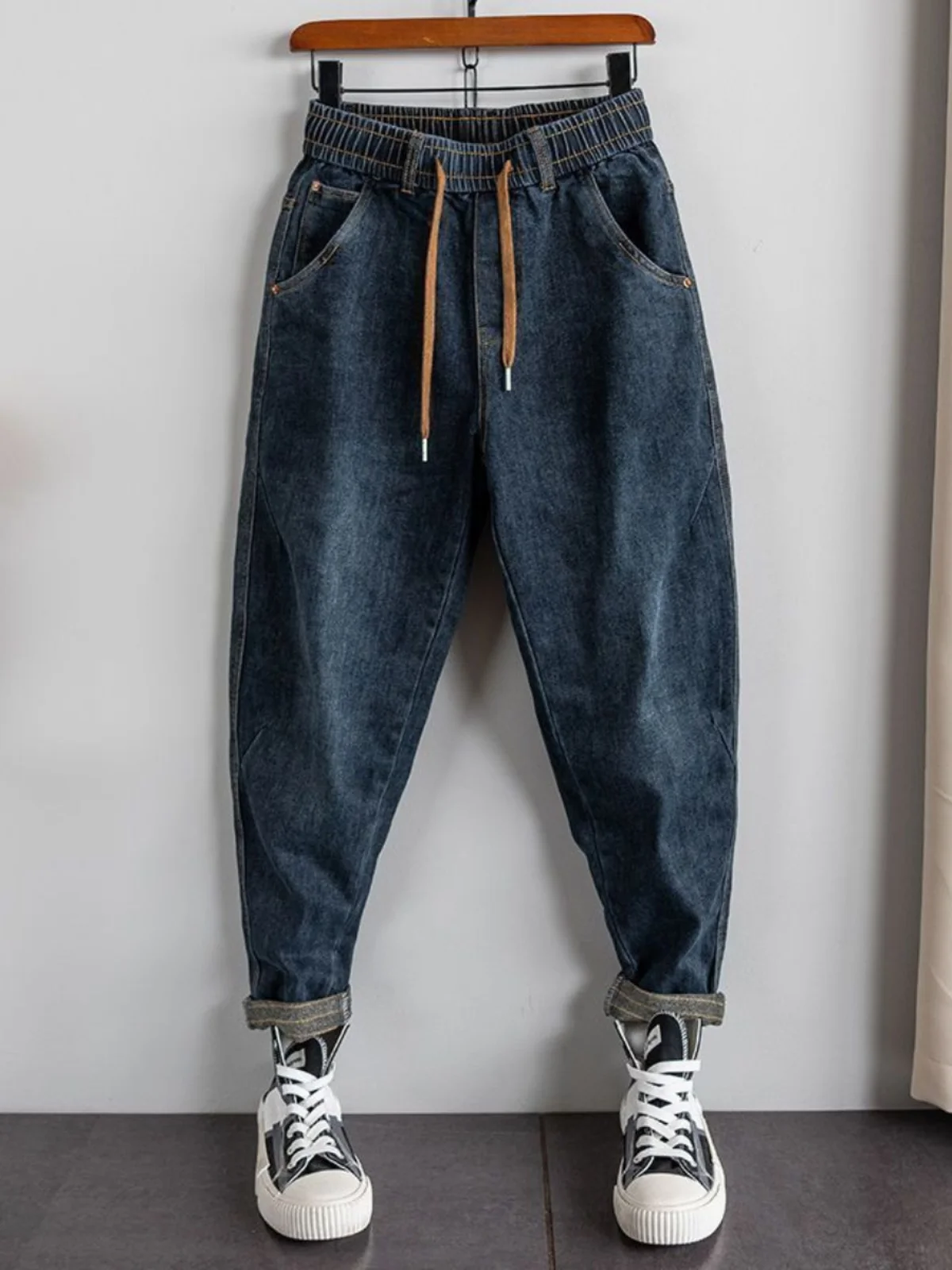 

Extra Large 300 Pounds Men's Jeans Loose Harlan Casual Pants Slim Fit Autumn Winter Trendy Blue Denim mid Waist Long Trousers