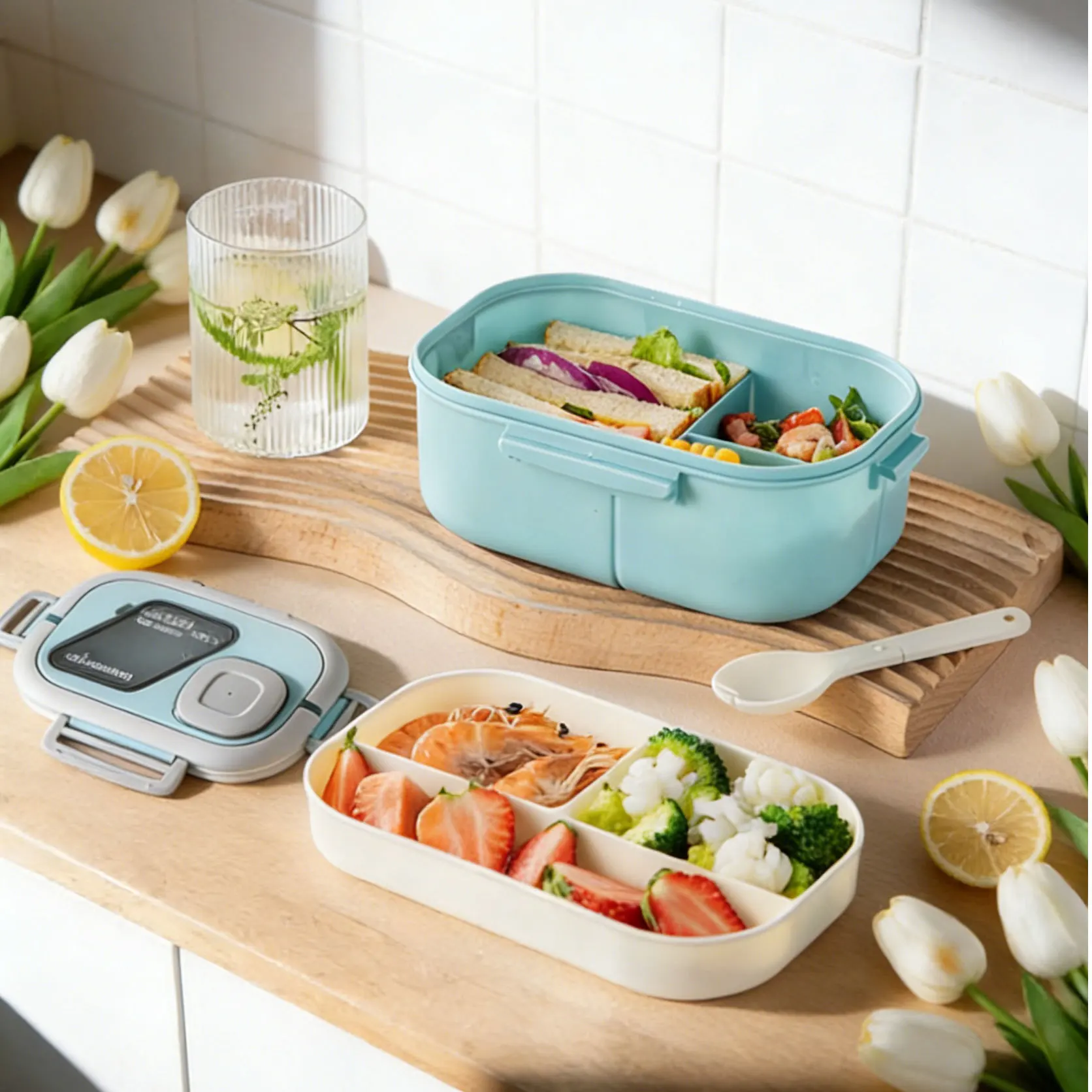 1200ML Bento Box Secure Closure Lunch Box With Spoon Compartment Perfect Alignment Design For Convenient Carrying