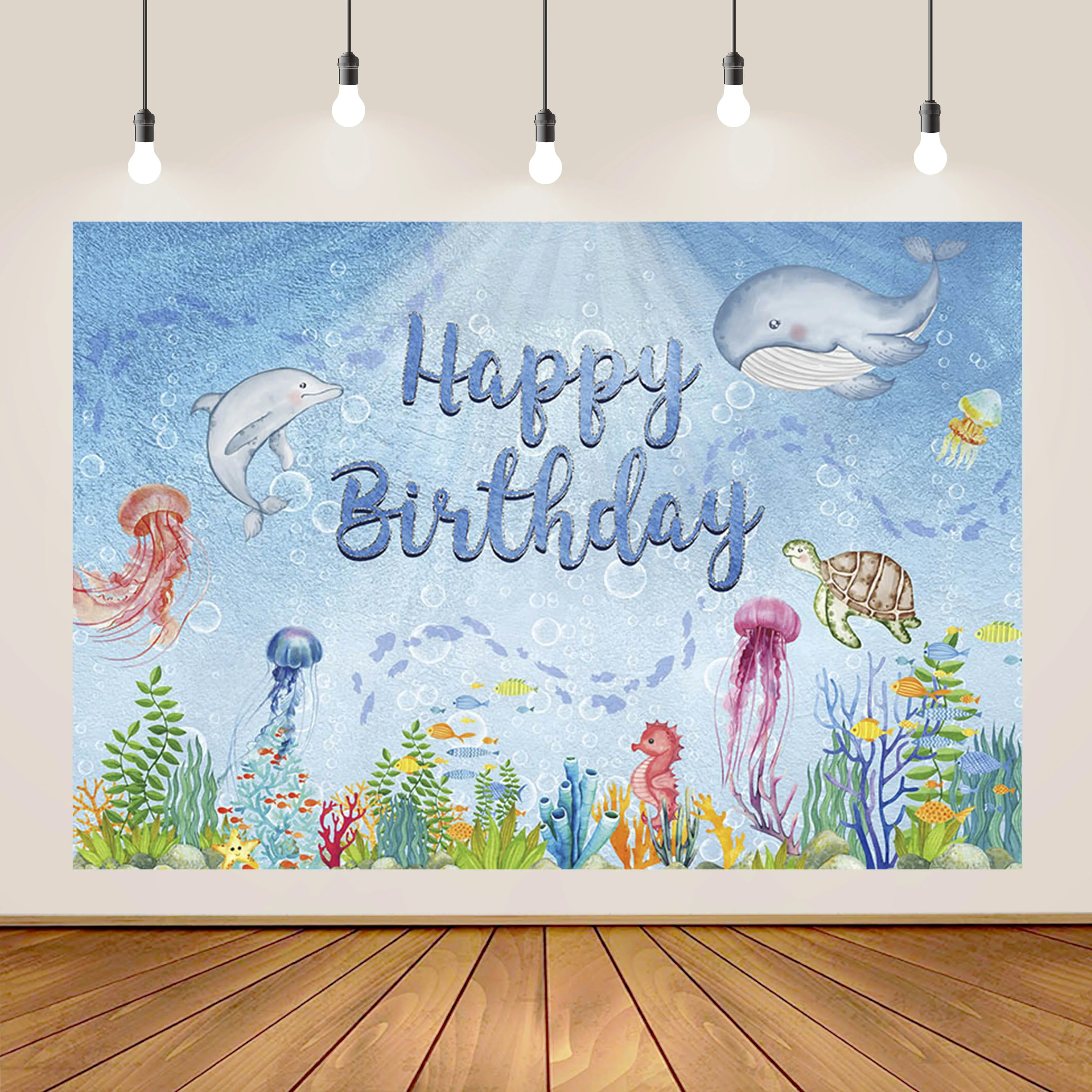 Fondos de cumpleaños de dinosaurio de dibujos animados decoración de fiesta de bebé recién nacido fondo de Tractor verde submarino