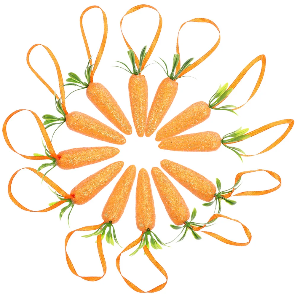 

12Pcs Simulation Carrots Hanging Ornaments Easter Artificial Foam Carrot Decor Party Decorations Photo Props Carrot Ornament
