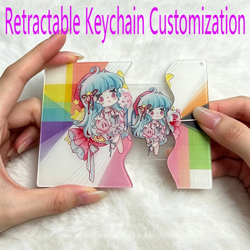 Custom acrylic pull-out keychain cartoon pendant photo glitter transparent pendant personalized holographic anime keychain