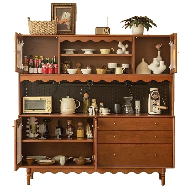French vintage solid wood side kitchen, vintage storage cabinet, living room integrated wall-mounted  and wine cabinet