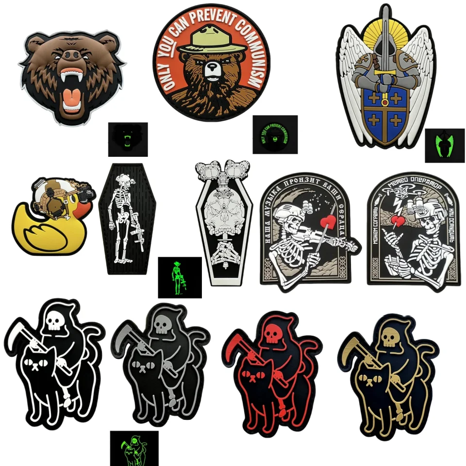 Luminous Ghost Harvester Hook&Loop PVC Patch Bear Head Tactical Patches Military Night Vision Skull Emblem Backpack Stickers