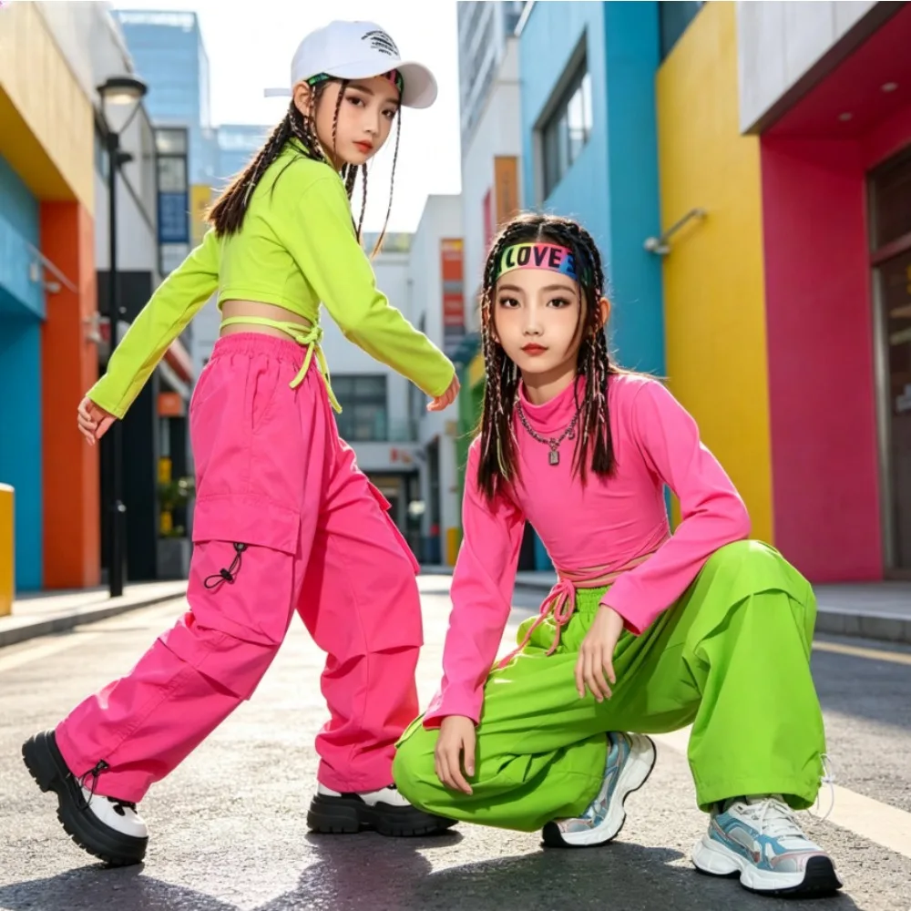 Girls Jazz Hip‑Hop Dance Suit Kids Cool Street Dance Sweet Stylish Outfit for Training Class Catwalk Show Stage Performance Wear