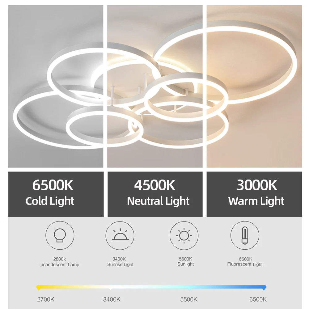 Modern Round LED Ceiling Light fixture Dimmable White Circle Rings Design Living Room Bedroom Kitchen Ceiling lamp Lighting