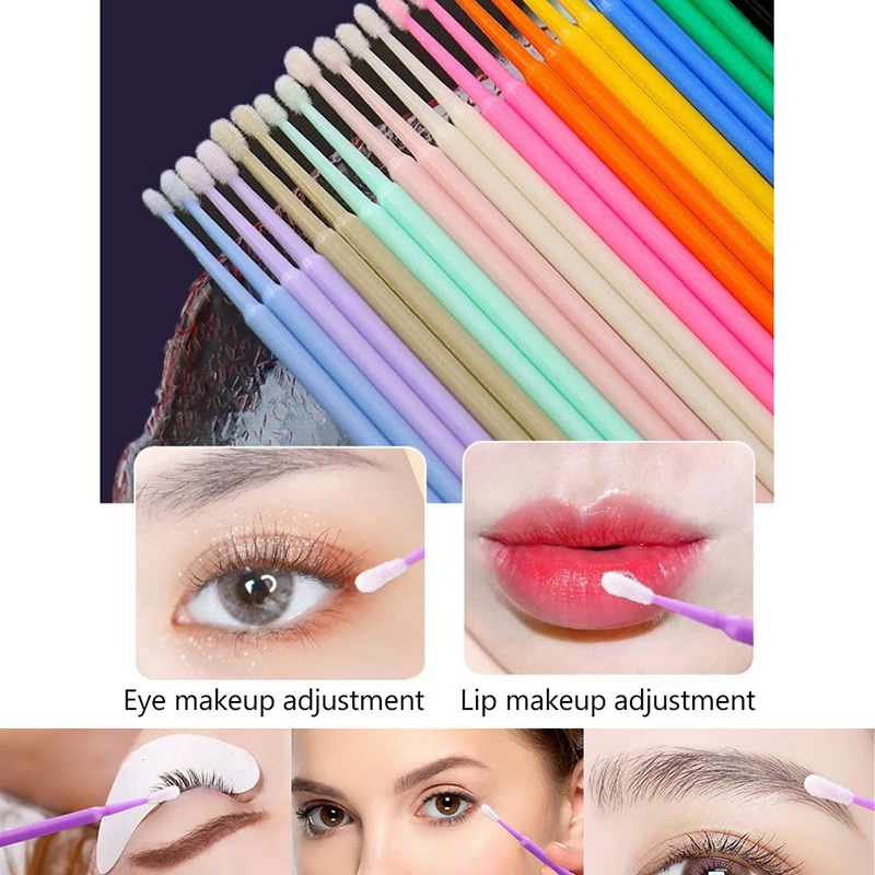 100 ชิ้น Micro Eyelash Grafting Applicator แปรงสําหรับขนตา, Micro Cotton Swabs ริมฝีปากมาสคาร่าสีชมพู Microbrush