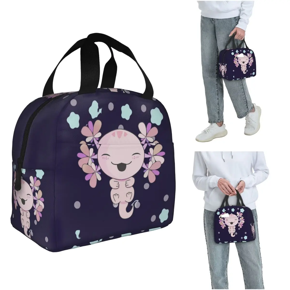 Axolotl Sea Animal Insulated Lunch Bag for Women Kids Leakproof Food Boxes Thermal Lunch Box Tote
