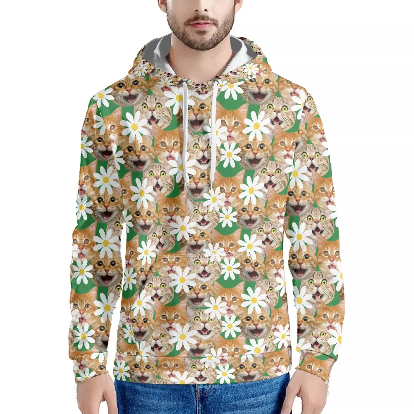 

Chrysanthemum Kitty Brush Slim-Fit Hoodie, Fashionable Casual Hoodie, Men And Women, Harajuku Style, Hip Hop, Spring And Fall