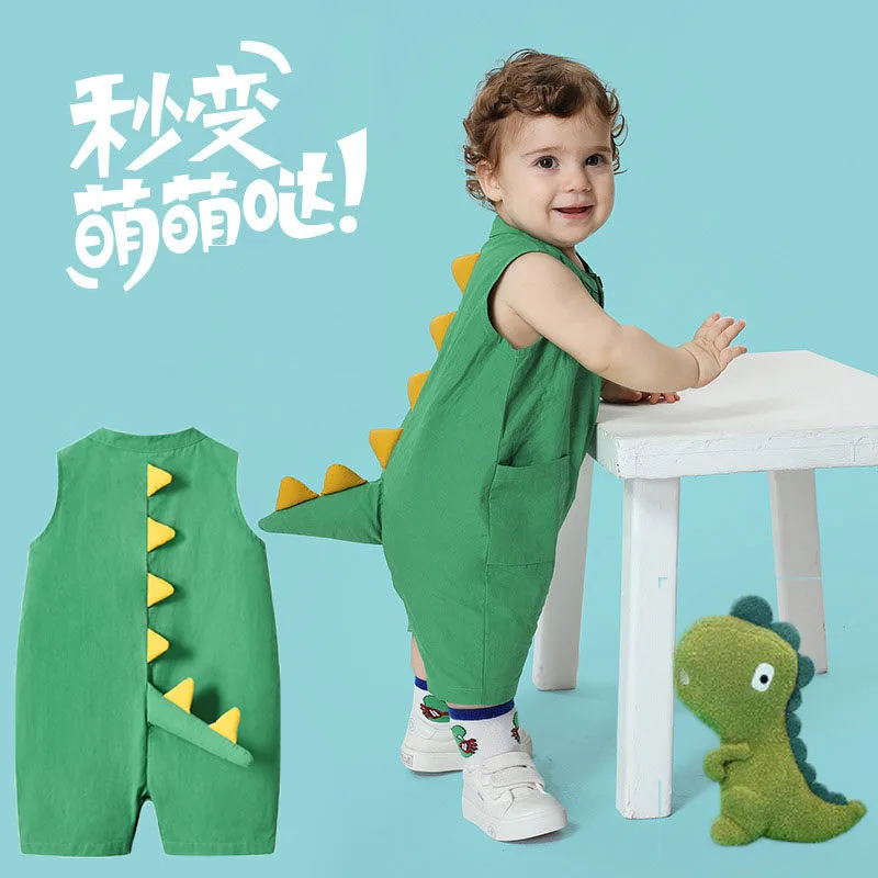 Nuevo disfraz de dinosaurio de verano para bebé, disfraz de dinosaurio sin mangas para Halloween, disfraz de escalada sin mangas para bebé, disfraz para actuaciones