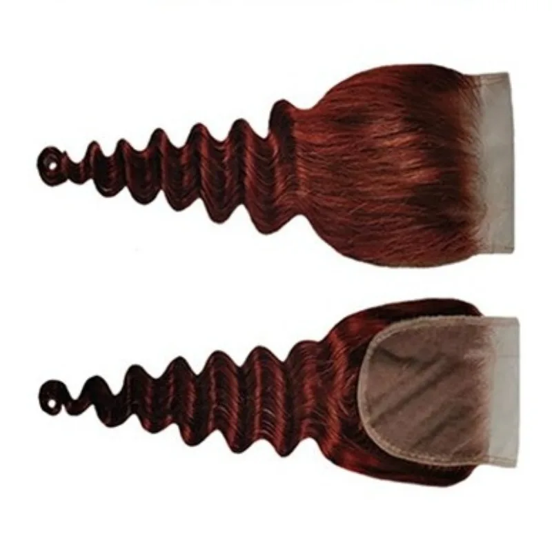 透明な4x4レースクロージャー付き人毛ウィッグ、ルーズディープウェーブ # 33色の自然なウェーブ、柔らかく耐久性のあるブラジル産バージンレミーヘア