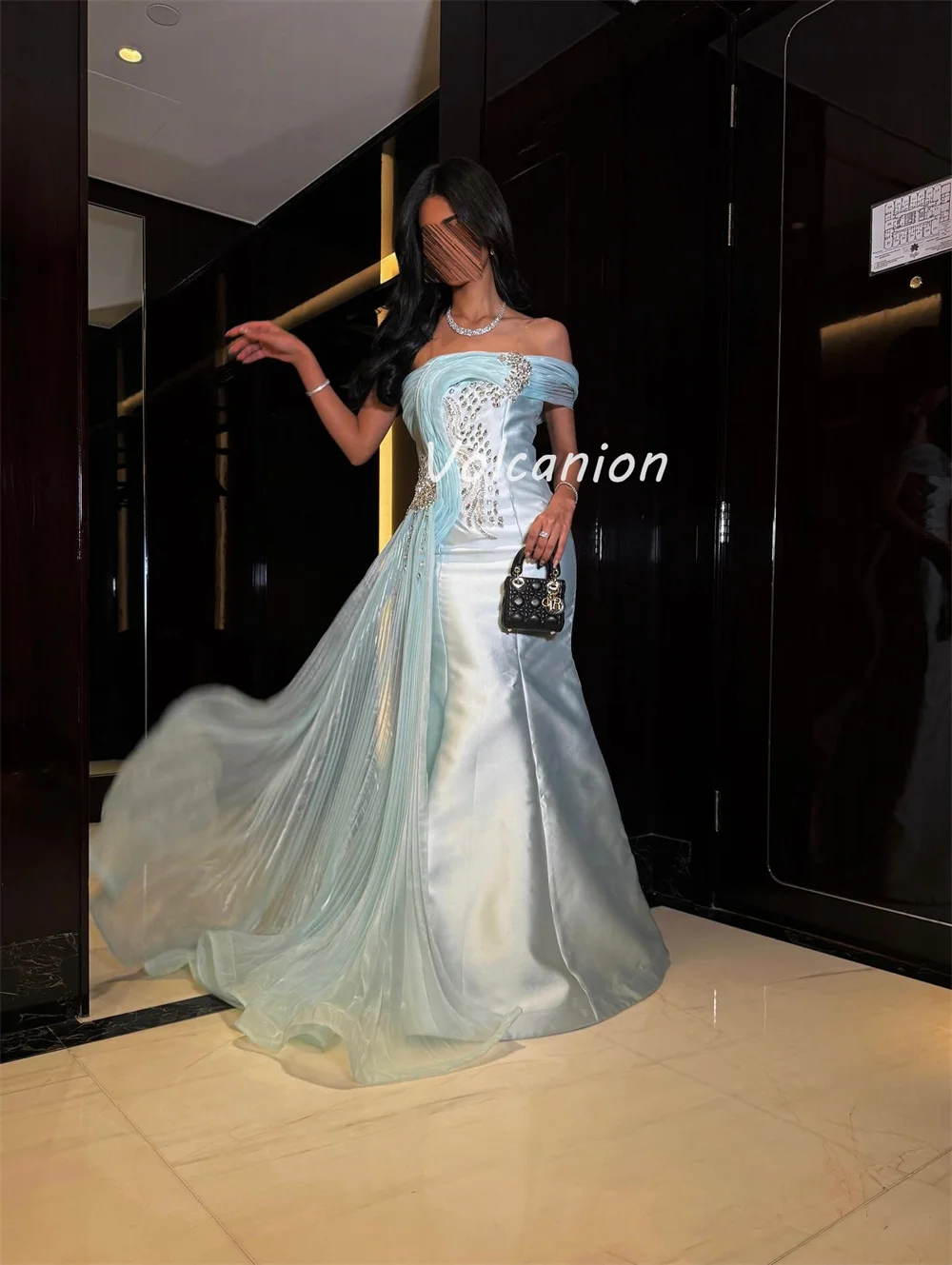 Customized Exquisite Fashion Charmeuse Rhinestone Beading Mermaid Off-the-shoulder Long Dresses Bespoke Occasion Dresses Elegant