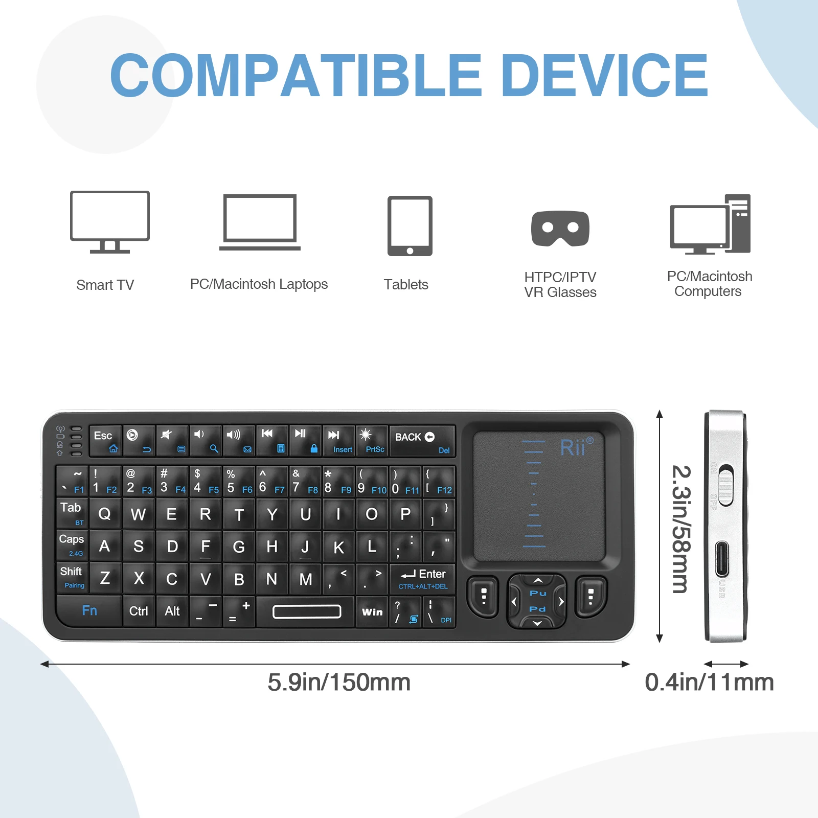 2.4Ghz Mini Wireless Keyboard With Touchpad Mouse Combo And Handheld Remote Control for Android TV Box, IPTV, HTPC, PC