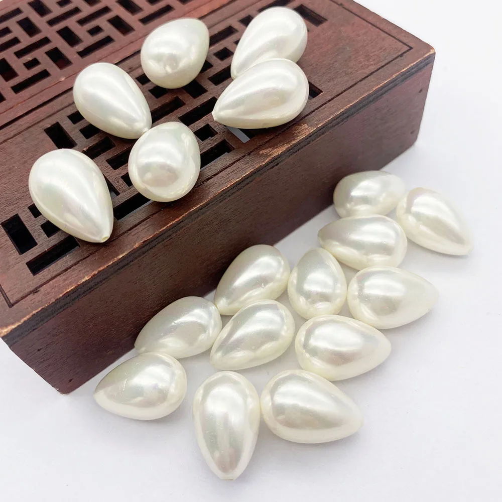 Natural Freshwater Shell Loose Beads Droplet shaped Half Hole Smooth Flawless Shell Gemstone Beads Earring Necklace Jewelry DIY