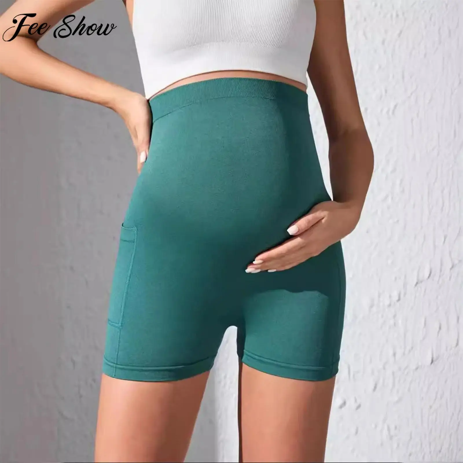 

Women Maternity Yoga Shorts High Waist Over The Belly Seamless Pregnancy Pilates Shorts Sports Fitness Workout Biking Costume