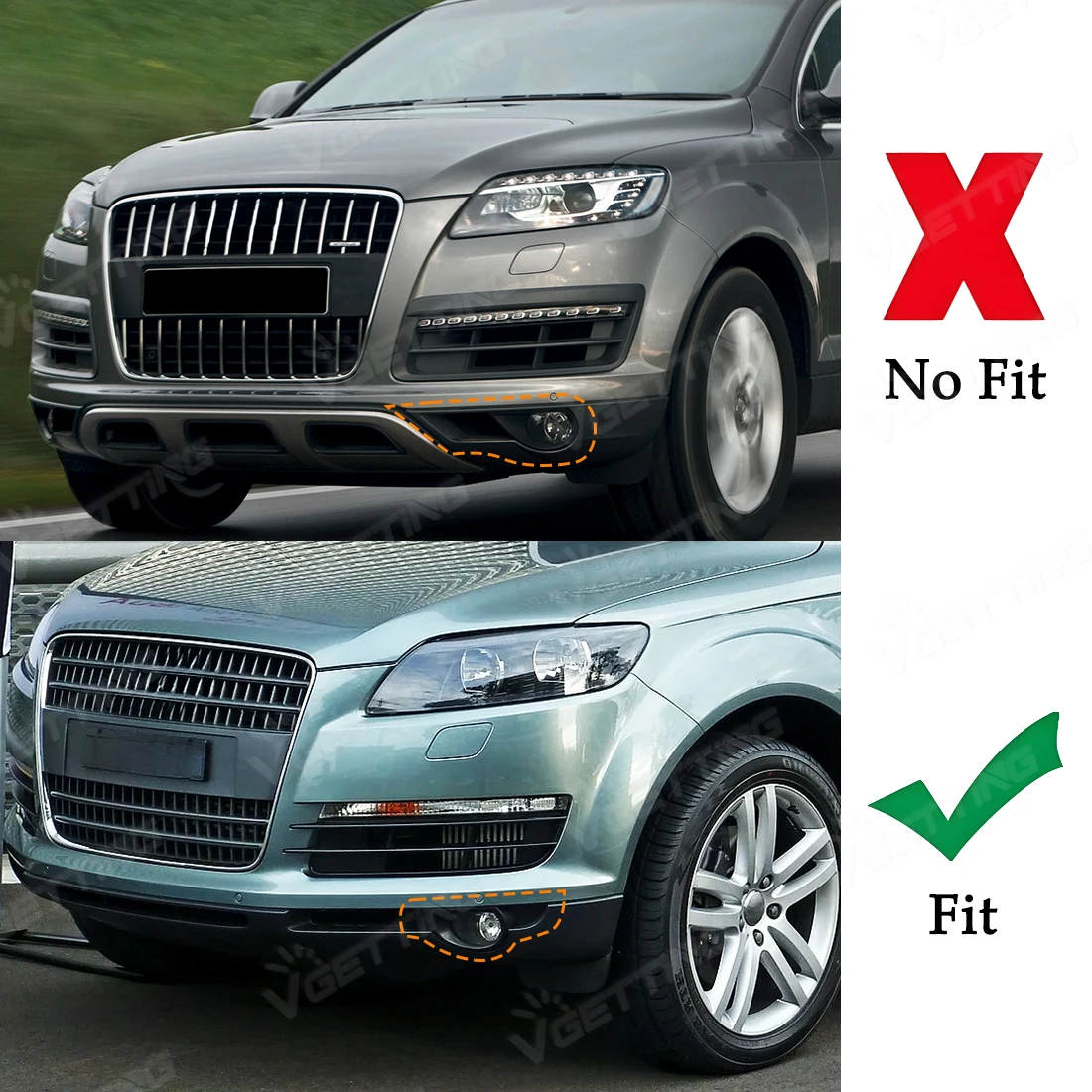 

Для Audi Q7 Pre-Facelift 2007 2008 2009, черный передний бампер, противотуманная фара, решетка, рамка противотуманной фары 4L0807489 4L0807490, левый/правый