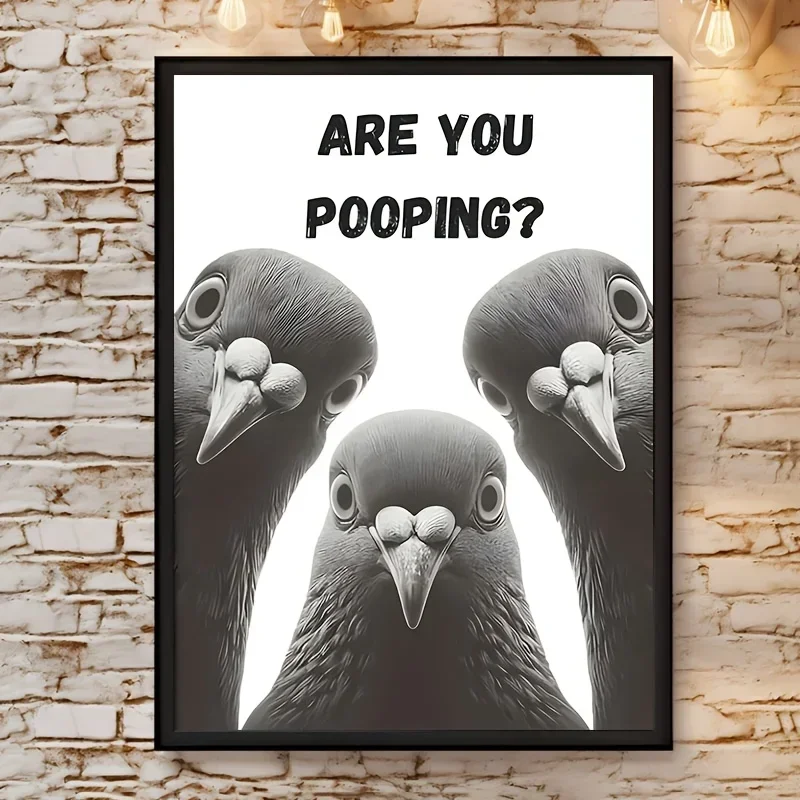 Grappige duif badkamer canvas print poster, humoristisch toilet muur kunst decor, unieke creatieve muur kunst perfect voor kamer decor