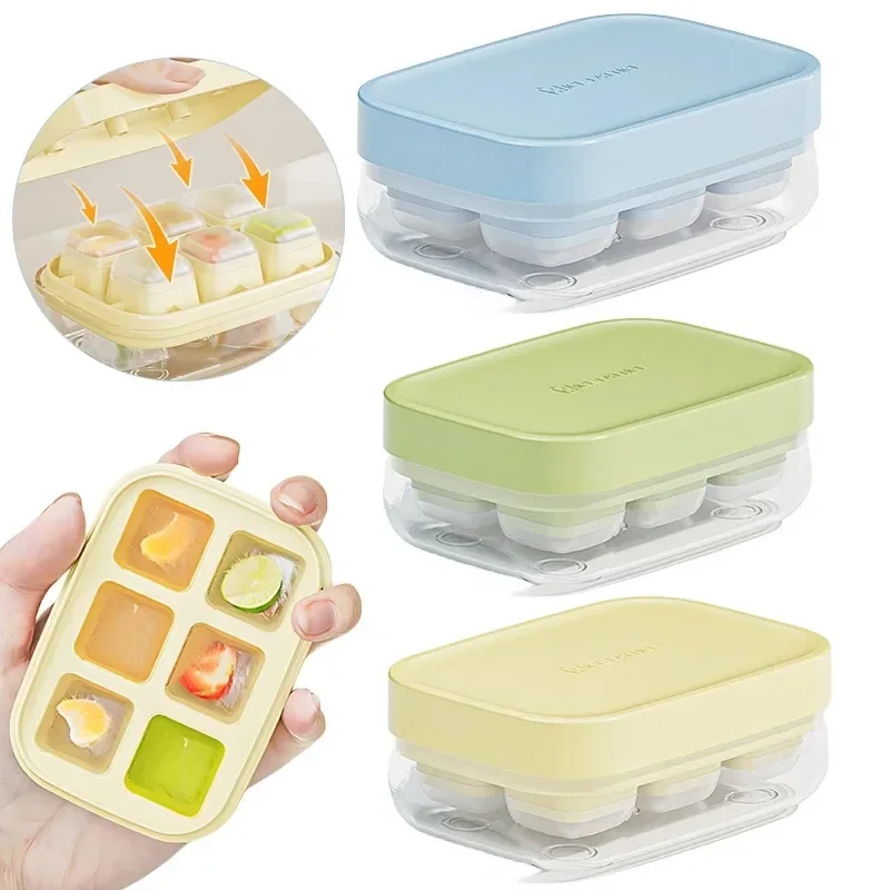 6Grid Push Ice Cube Mould Ice Compartment Mini Summer Ice Mould Ice Storage Box Home Square Silicone Ice Cube Mould with Lid