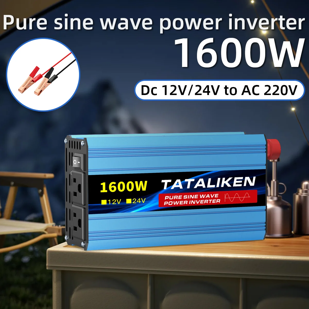 多機能純正弦波インバーター-12v→220v-60hz-米国プラグ-lcdディスプレイ-冷却ファン付き-家庭用＆車載用ユニバーサルパワーインバーター