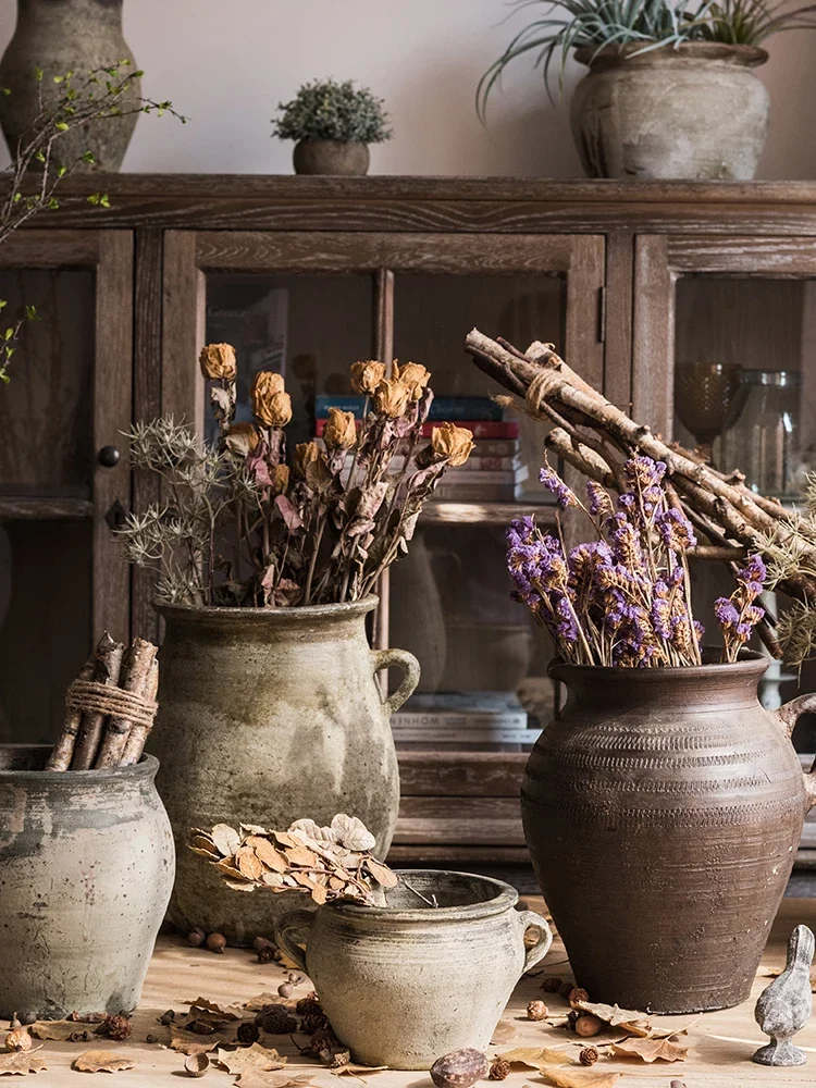 Wazon gruba doniczka ceramiczna o dużej pojemności kompozycja kwiatowa retro stary słoik wiatrowy dekoracja ogrodowa na zewnątrz domu w stylu chińskim