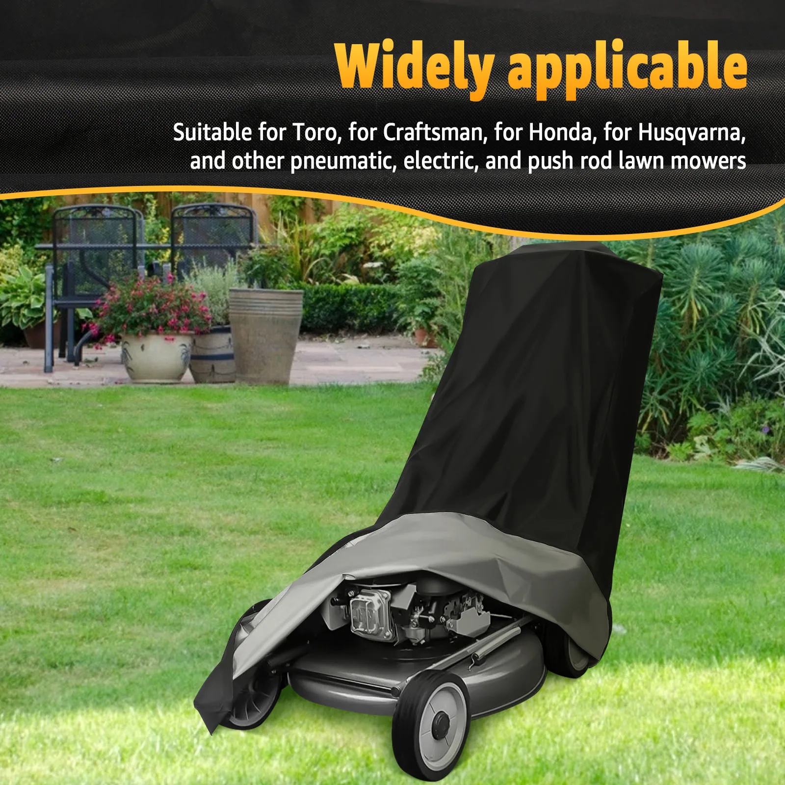 420D Outdoors Lawn Mower Cover Heavy Duty Polyester Oxford Push Mower Cover Waterproof Sunscreen Lawnmower Covers Anti-Tear Lawn