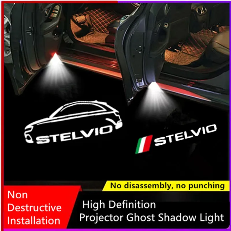 2PCS LED Car Door Shadow Ghost Courtesy Light Logo Projector Accessories For Alfa Stelvio 2017 2018 2019 2020 2021 2022 2023