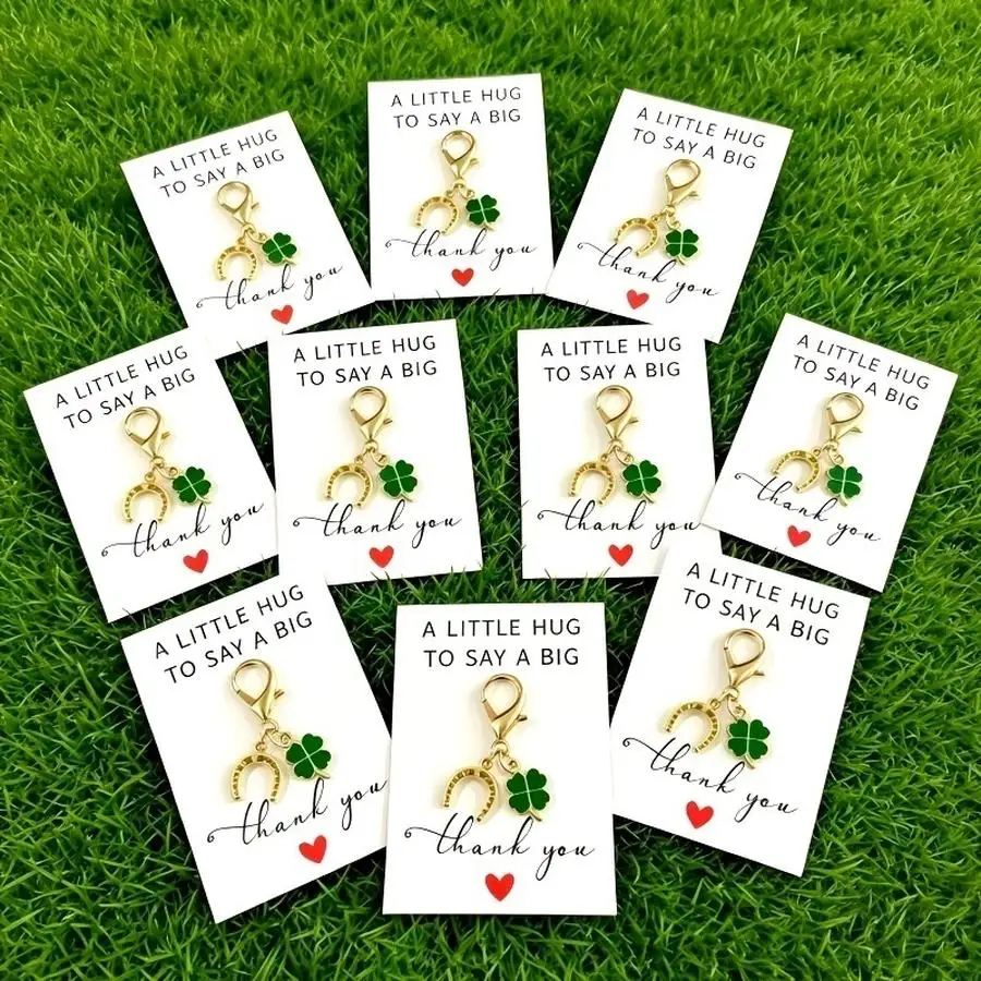 1/5/10/20/50/100pcs Gift for Her/Him / 10 Lucky Horseshoe And Four-Leaf Clover Keychains with a Thank You Card – a Small Thank Y
