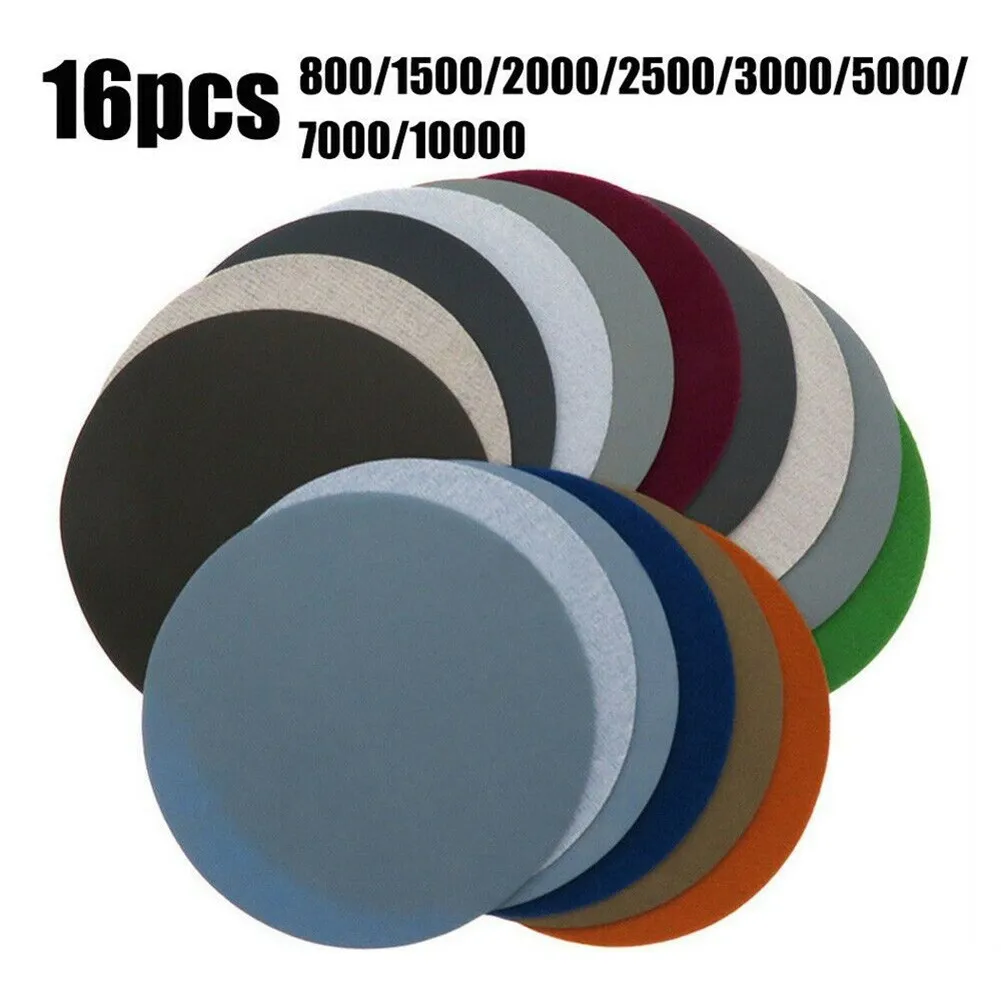 5 Inch 125mm Hook& Loop Sandpaper Set 16pcs Wet And Dry Discs with Grit Levels 800 10000 for Polishing and Finishing