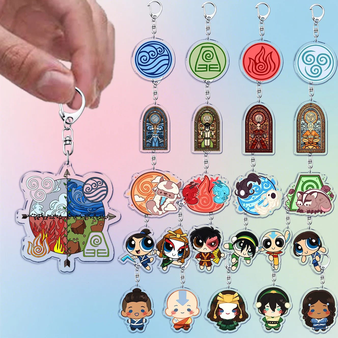 Cute Avatar Airbender Chibi Keychains Bag Charm Zuko Katara Toph Sooka Anime Manga Keyrings Fans Friends Gifts