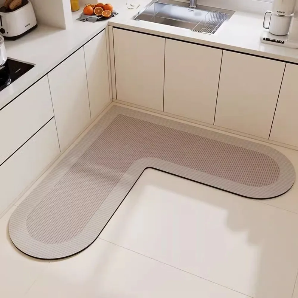 

L-Shape Kitchen Carpet Water Absorbent Soft Anti-Slip Floor Mat Wipable Surface Oil-Proof Waterproof Doormat Kitchen Floor