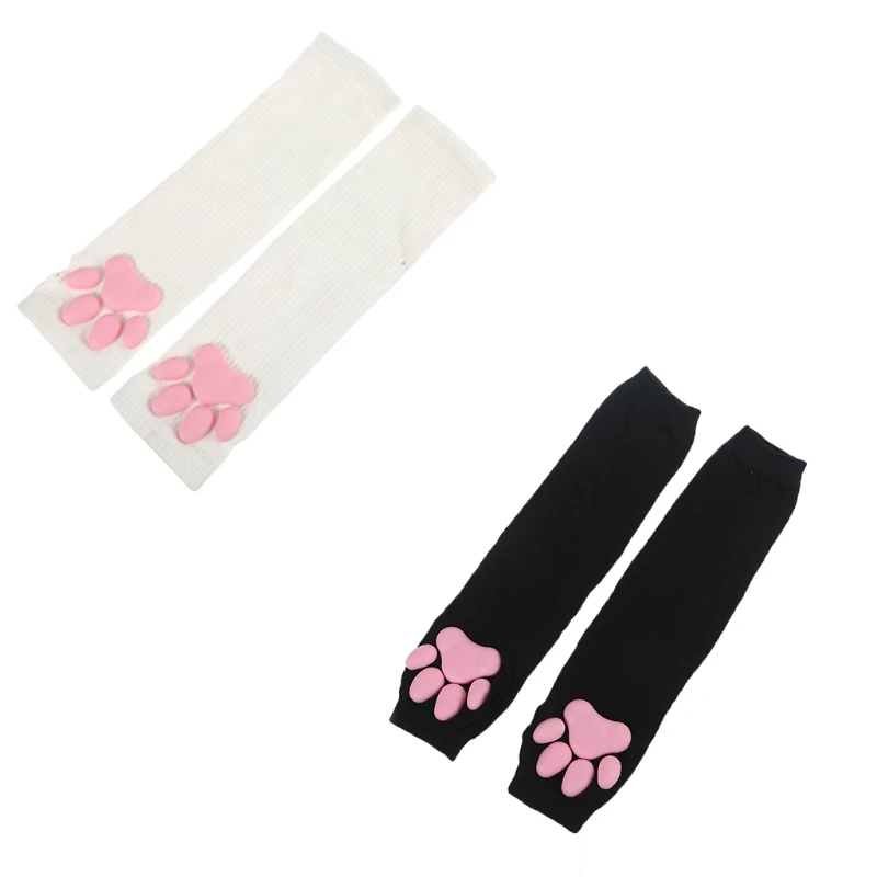 3D Silicone for Cat Paw Gloves Socks Stockings Cute Kitten Fingerless Mittens Pawpads Gloves Women Girls Christmas Hallo