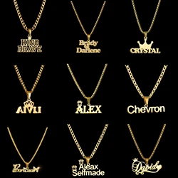 Collares con colgante de nombre personalizado para mujer, joyería de acero inoxidable, corona personalizada, cadena gruesa, desmontable, regalo de cumpleaños, 1-2