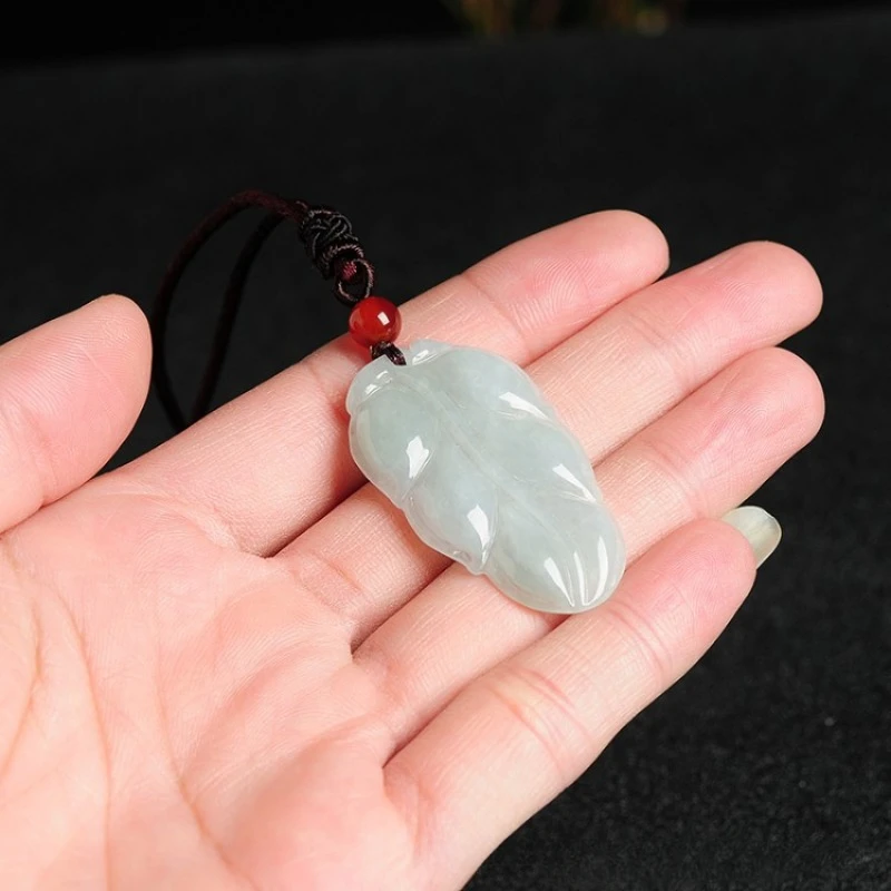 Natural A-grade Light Green Jade Leaf Pendant for Men and Women's Gold Branches, Jade Leaves, and Jade Pendant