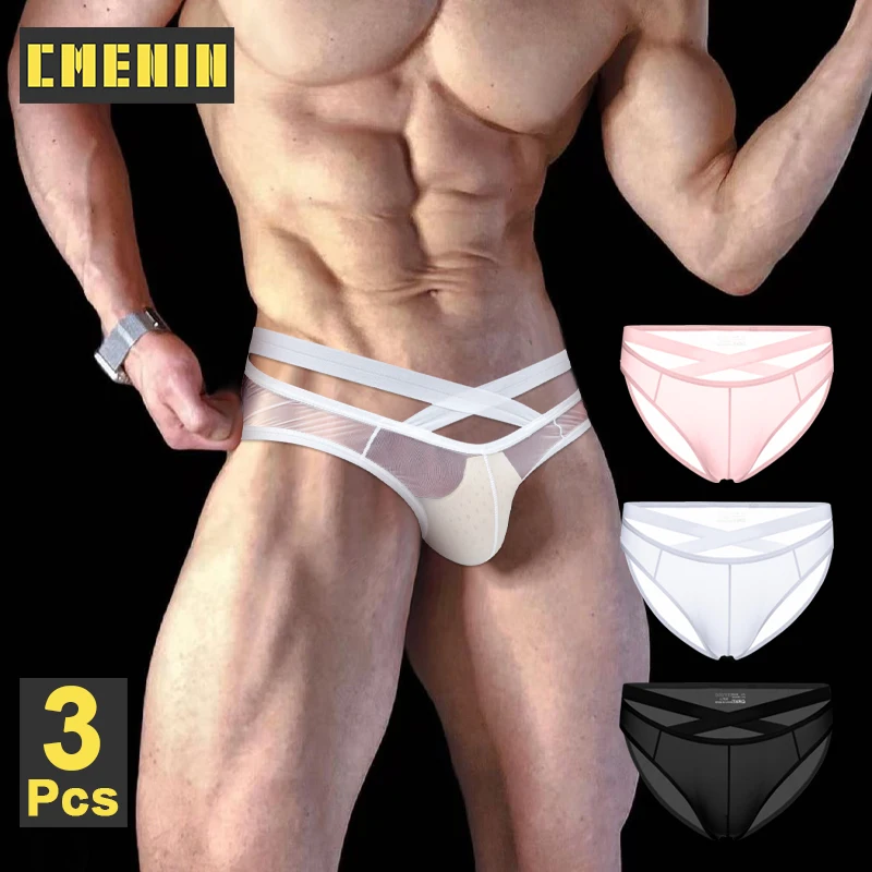

3 шт., прозрачные мужские трусы для геев, сексуальные прозрачные мужские трусы-кроссовер с низкой посадкой, ультратонкие мужские трусы-бикини