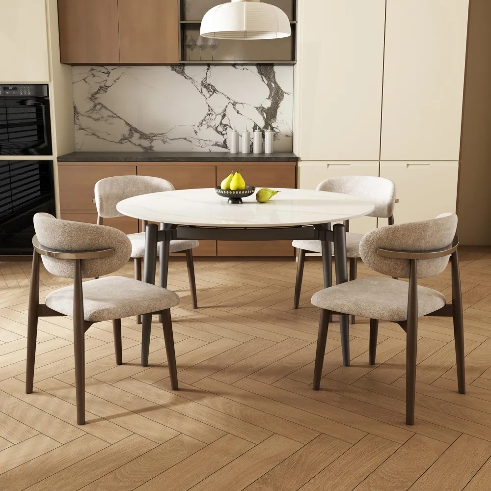 51.2“Expandable Round Dining Table, Sintered Stone Extendable Dining Table for 4–6, Modern Round Dining Room Table, Scratch Resi