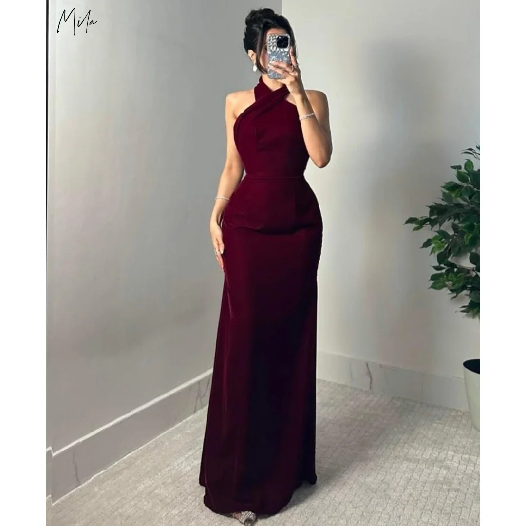 

Mila Burgundy Halter Neck Velvet Fitted Customized Prom Dresses Mermaid Maxi Skirt Formal Evening Elegant vestidos de gala 2025