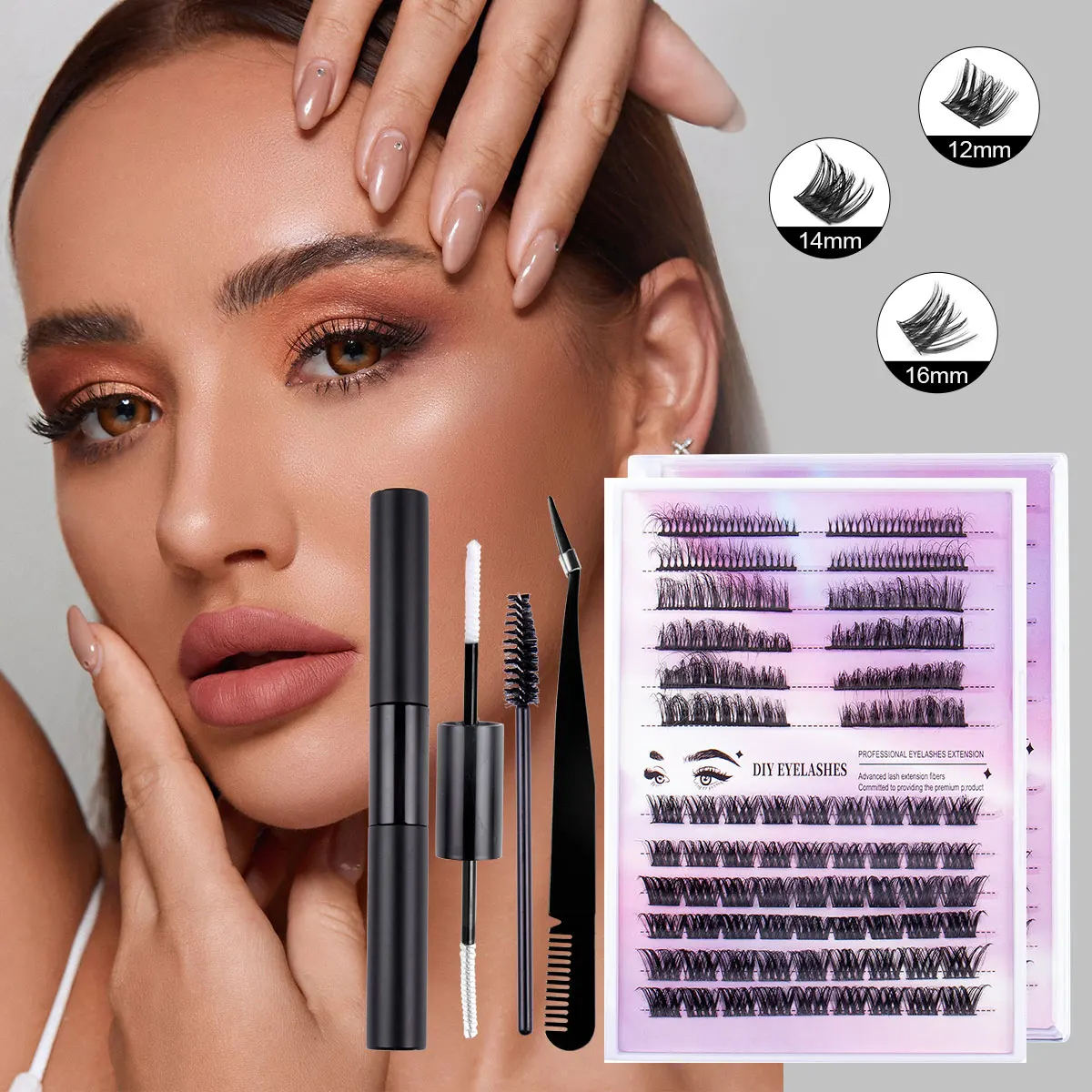 Cluster Wimperverlenging Natuurlijke Stijl Individuele Valse Wimpers Piekerige Handgemaakte Diy Wimpers Kit Met Lijm En Pincet