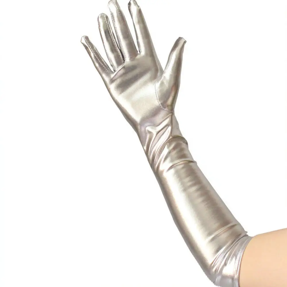 Shiny Patent Leather Gloves Long Metallic Opera Gloves Stage Performance Costume Accessories For Dancing Party Photo Prop