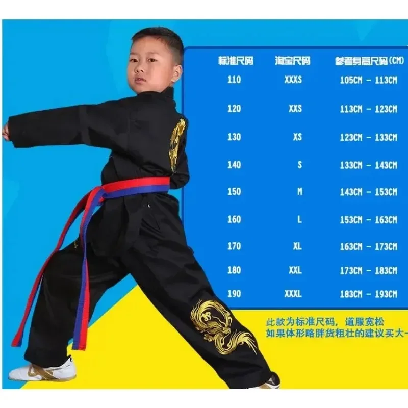 Kimono Karate Czarny Taekwondo Trening Haft Dzieci 110-190 cm Czarny Kombinezon Dziecięcy