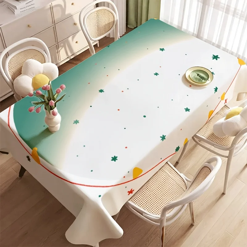 Cute Star Tablecloth, Minimal Curved Shape Star Confetti Pattern Waterproof Table Cover, Washable for Birthday Table Decor