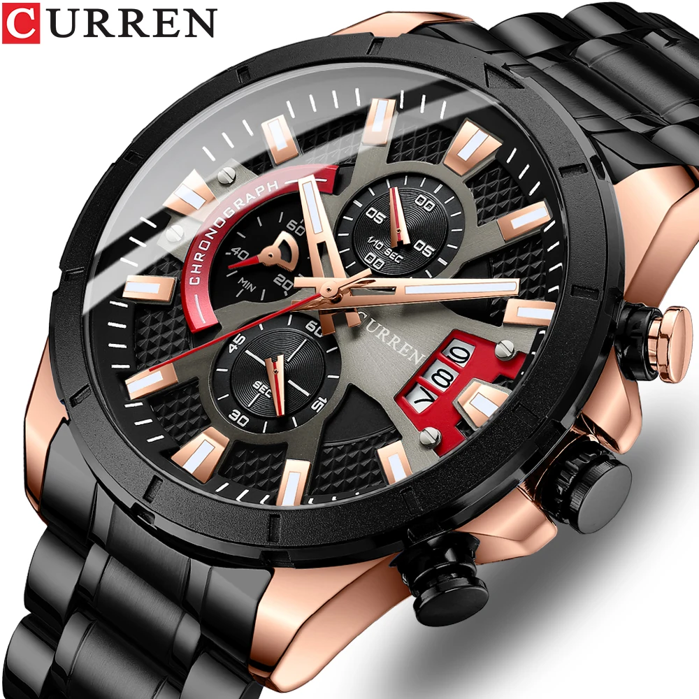 

CURREN New Stainless Steel Band Date Business Male Luminous Waterproof Luxuries Wrist Watches For Men