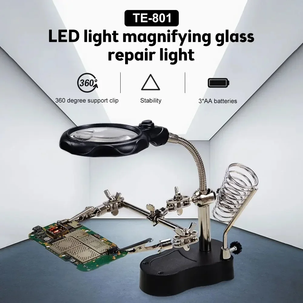 

Hand Clip Clamp LED Magnifying Glass Soldering Iron Stand Magnifier Welding Rework Repair Holder Tools DIY Auxiliary Clamp