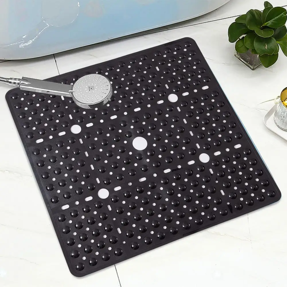 Bathroom Mat Large Square Shower Mat Non Slip Shower Floor Secure Suction Cup Drain Holes Bathroom Carpet