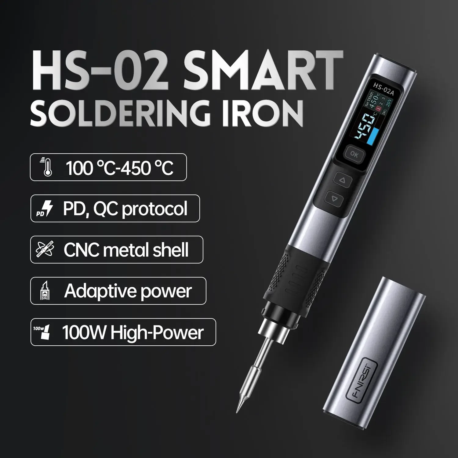 HS-02 Soldering Iron 24V DC 100-450℃ Adjustable Temperature 100W PD for Welding and Reworking  soldering iron tip diy soldering