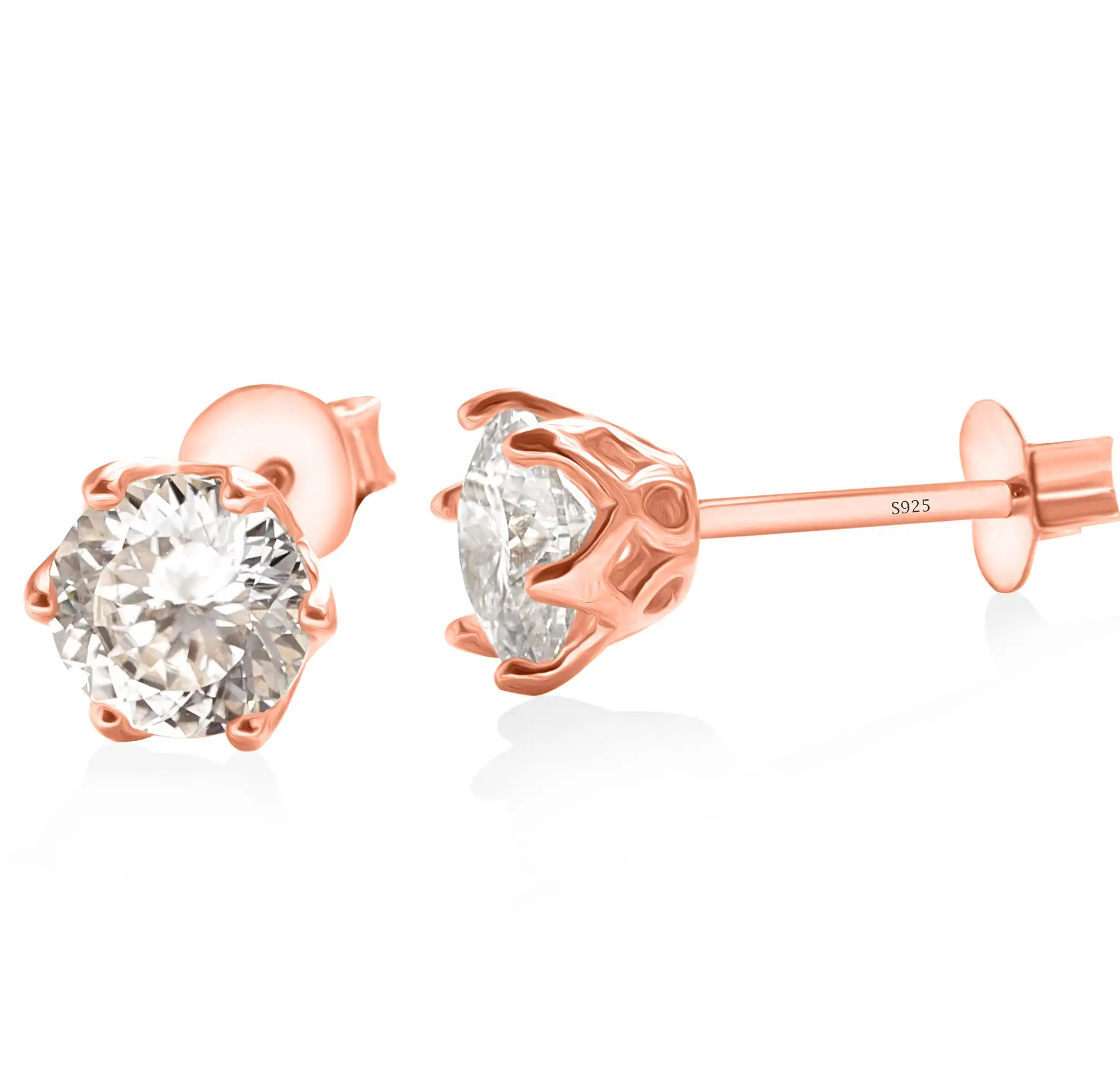 0,5 ct-2 ct mehrfarbige Moissanit-Ohrstecker, im Labor hergestellter Diamant, 925er Sterlingsilber, rosévergoldeter Hochzeitsschmuck – Detail 6