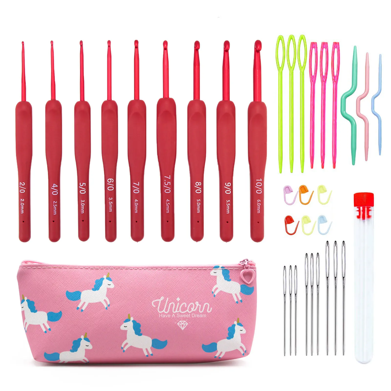 

9/33pcs Red Crochet Hook set, for Sweater Sewing, Red Handle, Craft Accessories, Knitting Tools, DIY hand knitting