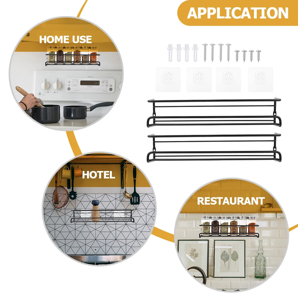 

2Sets Metal Spice Rack Wall Mount Organizer for Kitchen Cabinet Hanging Spice Shelf Multipurpose Storage