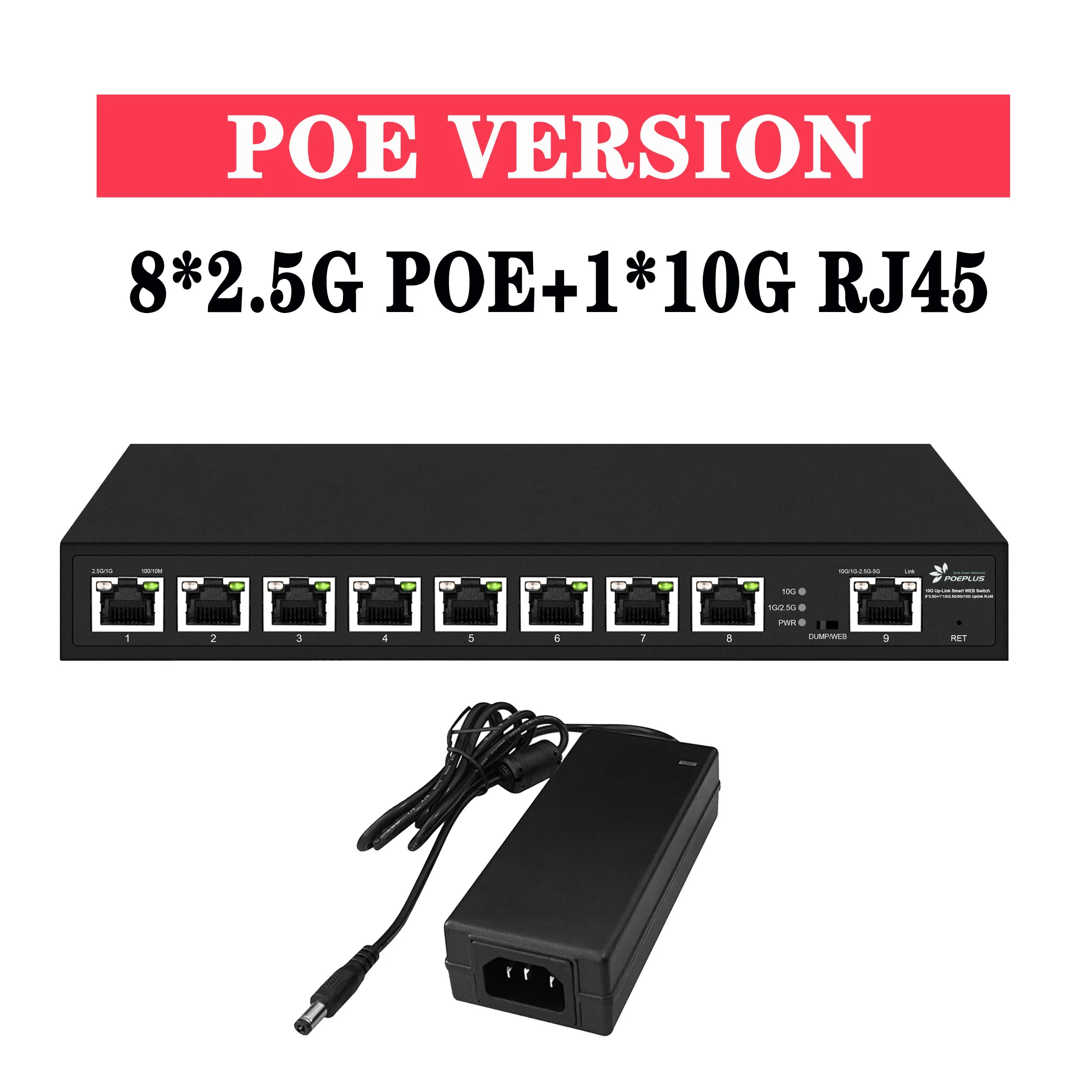 8 Ports  2.5Gps POE Or RJ45 Web Managed Switch  with 1*10Gbe RJ45 Uplink