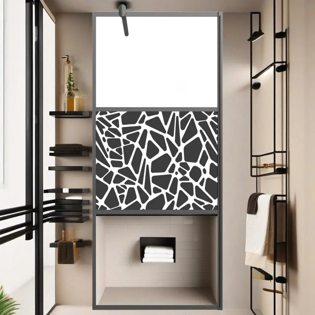 Black Walk-in Shower Wall with Shelf - 31.5x76.8 ESG Glass & Aluminum Design