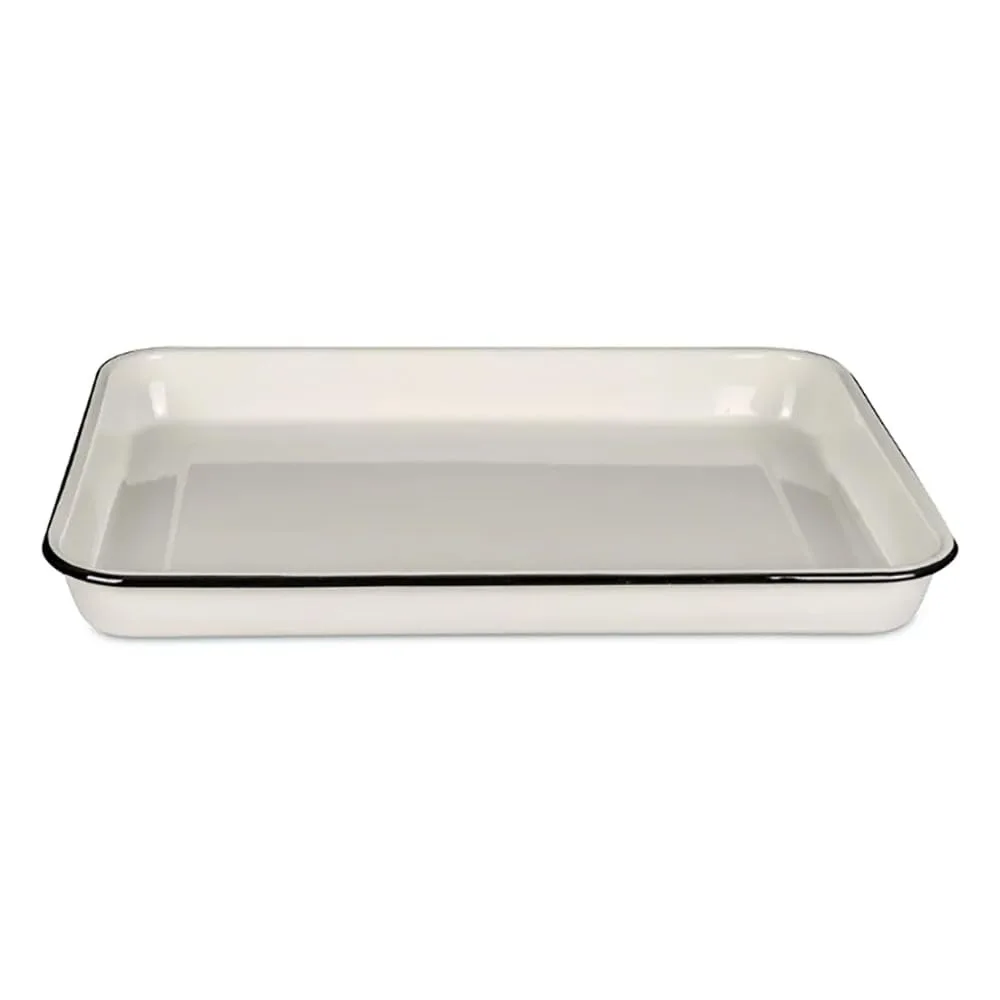 

TableCraft 80012 Enamelware Collection Serving Tray, Solid White with Black Rim, Porcelain over Steel, Oven-to-Table, Retro Styl